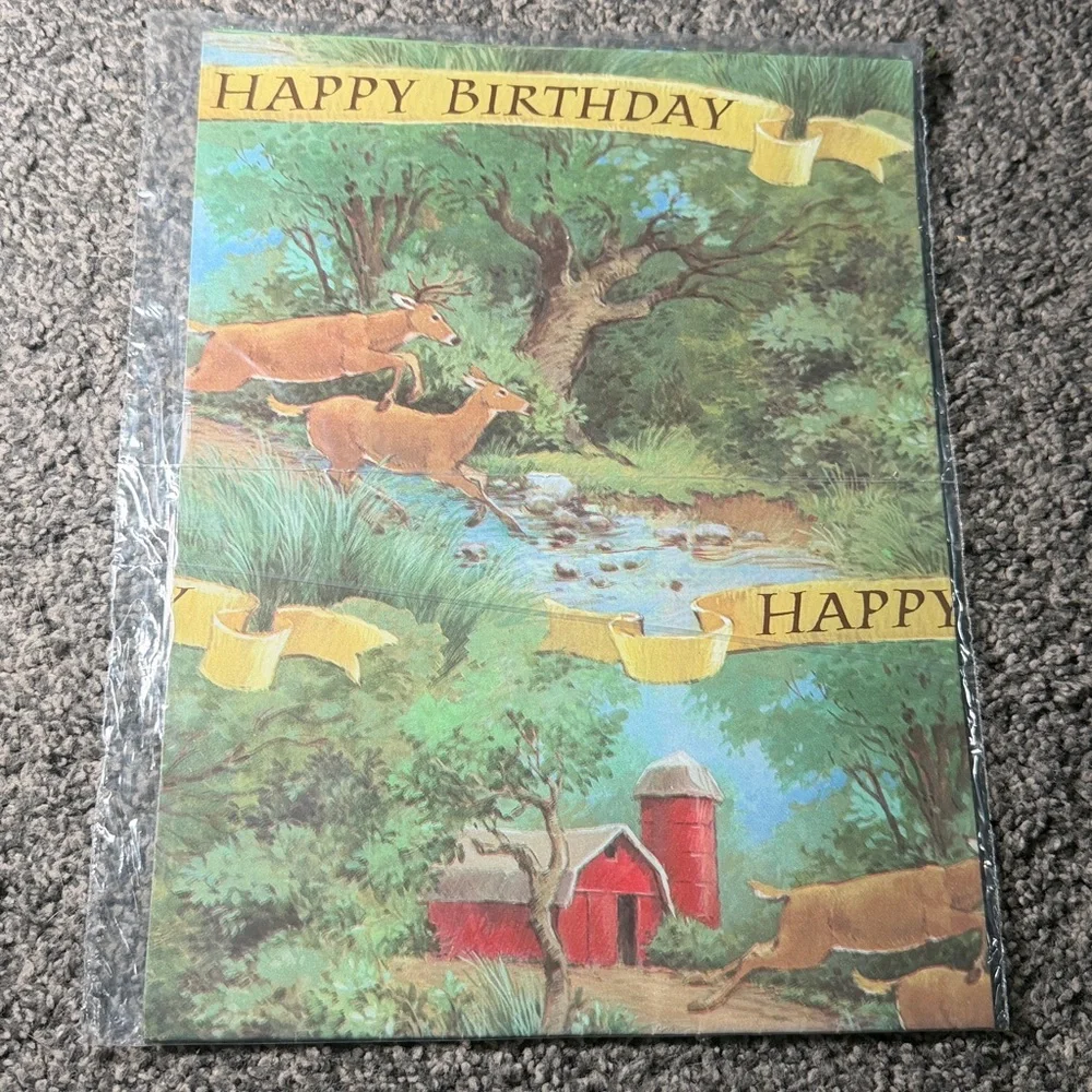 5/$25 VINTAGE Birthday Wrapping Paper Man Country Barn Deer